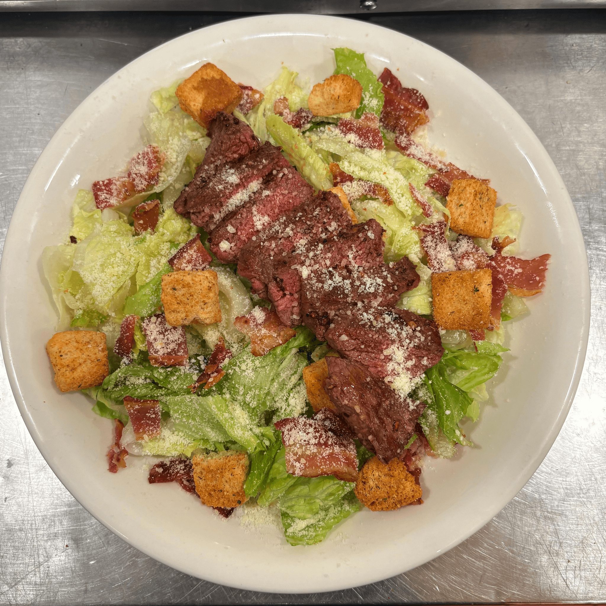 Steak Caesar with Bacon.