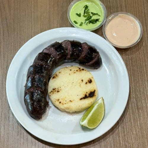 Blood Sausage with Corn Cake / Morcilla Con Arepa.