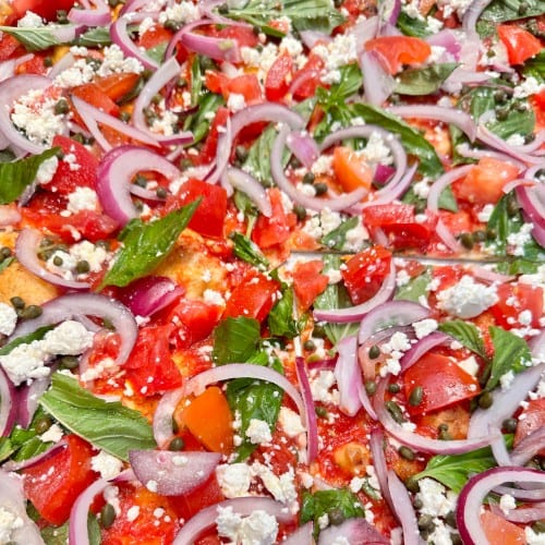 #2. Mediterranean Pizza With Red Onions.