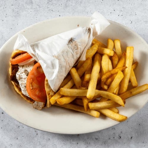 Gyro Sandwich Served with French Fries.
