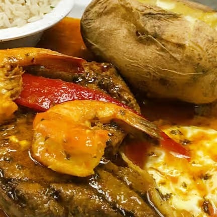 Sirloin steak & shrimp plate.