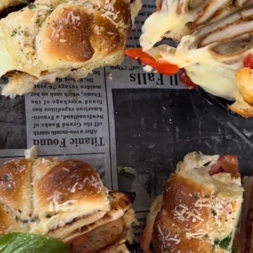 Eggplant Parm Garlic Knot Sandwiches.