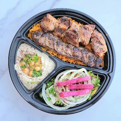 Half Egyptian Kofta Kabob/Half Steak Kabob (Filet Mignon).