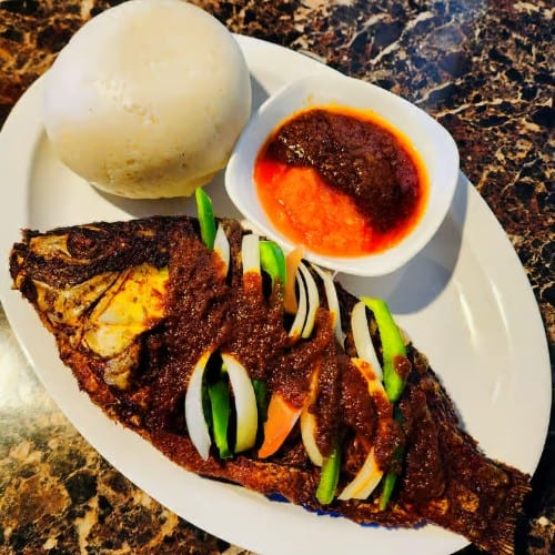 Banku and Tilapia.