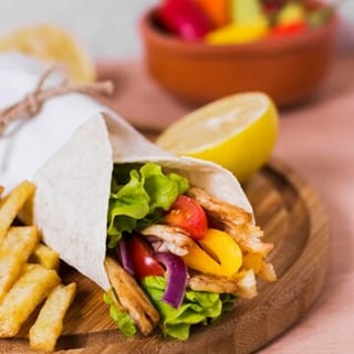 Gyros, Lettuce, Tomato, Sauce, with French Fries & Can of Soda