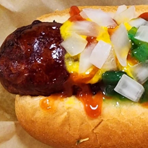 Grilled Polish Sausage Sandwich.