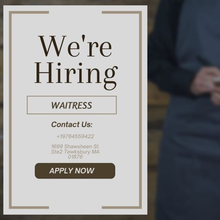 WE'RE HIRING – Waitress Wanted!