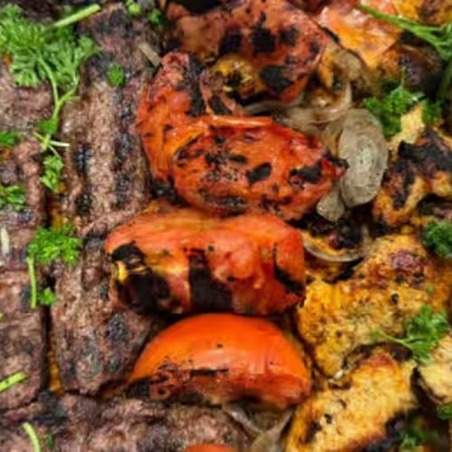 Half Egyptian Kofta Kabob & Half Chicken Kabob Family Meal.