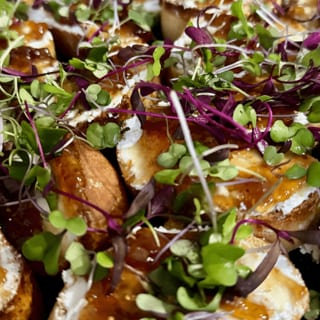 Fig Jam, Goat Cheese and Microgreens Bruschetta
