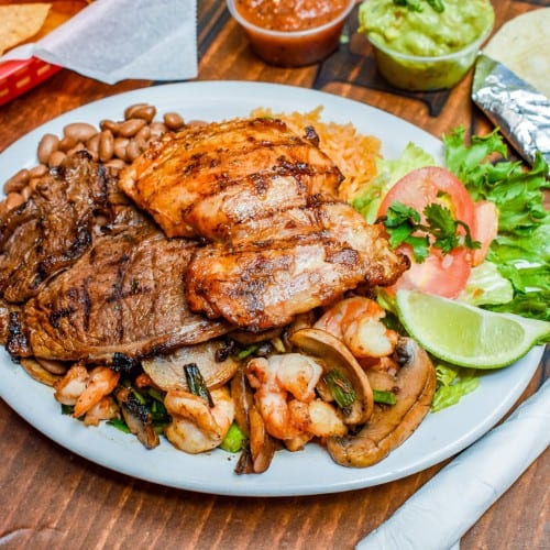4. Carne Asada, Pollo and Prawns Combo Platter.