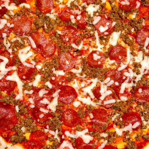 Pepperoni & Sausage Pizza Red Sauce ).