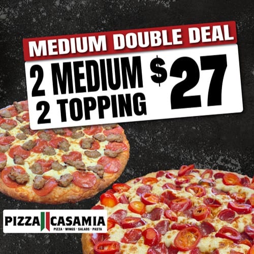 Double Deal 2 Medium 2-Topping Pizzas.