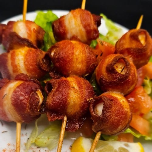 Bacon Wrapped Quail Eggs.