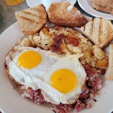 Corned Beef Hash (Homemade) & Two Eggs.