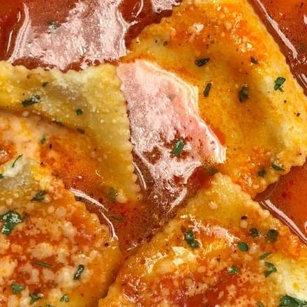 Homemade Square Cheese Ravioli Dinner.