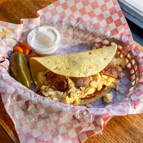 Breakfast Taco Eggs & Sausage.