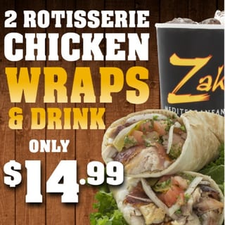 2 Rotisserie Chicken Wraps & Drink