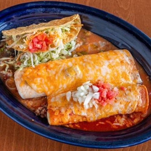 #4 Beef Enchilada, Beef Burrito and Taco.