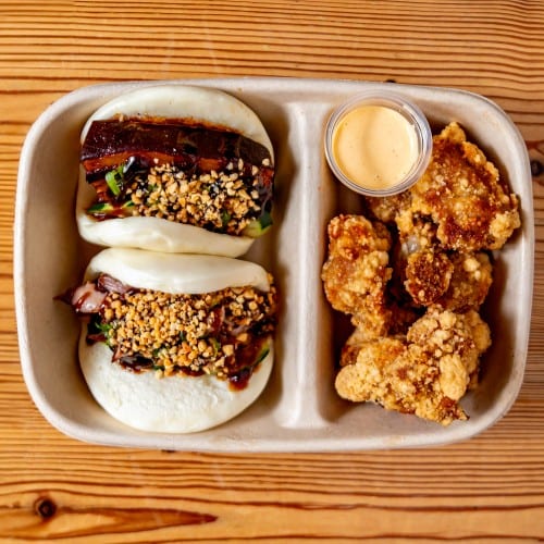 C5) 2 Baos + Popcorn Chicken.