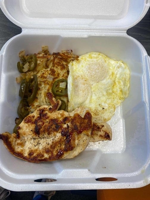 Grilled Chicken with 2 Eggs.