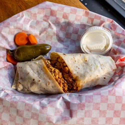 Breakfast Burrito, Eggs, Chorizo & Cheese.