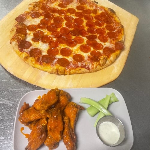 1 Large Cheese Pizza + 10 Wings.