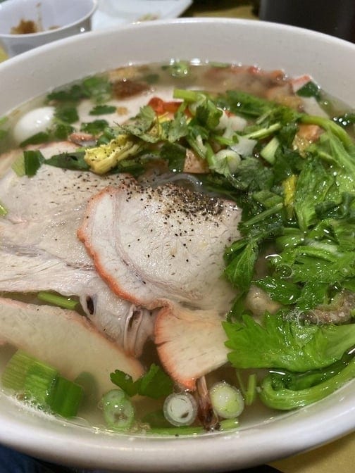 36. Cooked Pork, Poached Shrimp, Ground Pork & Quail Eggs Noodle Soup (Nam Vang).