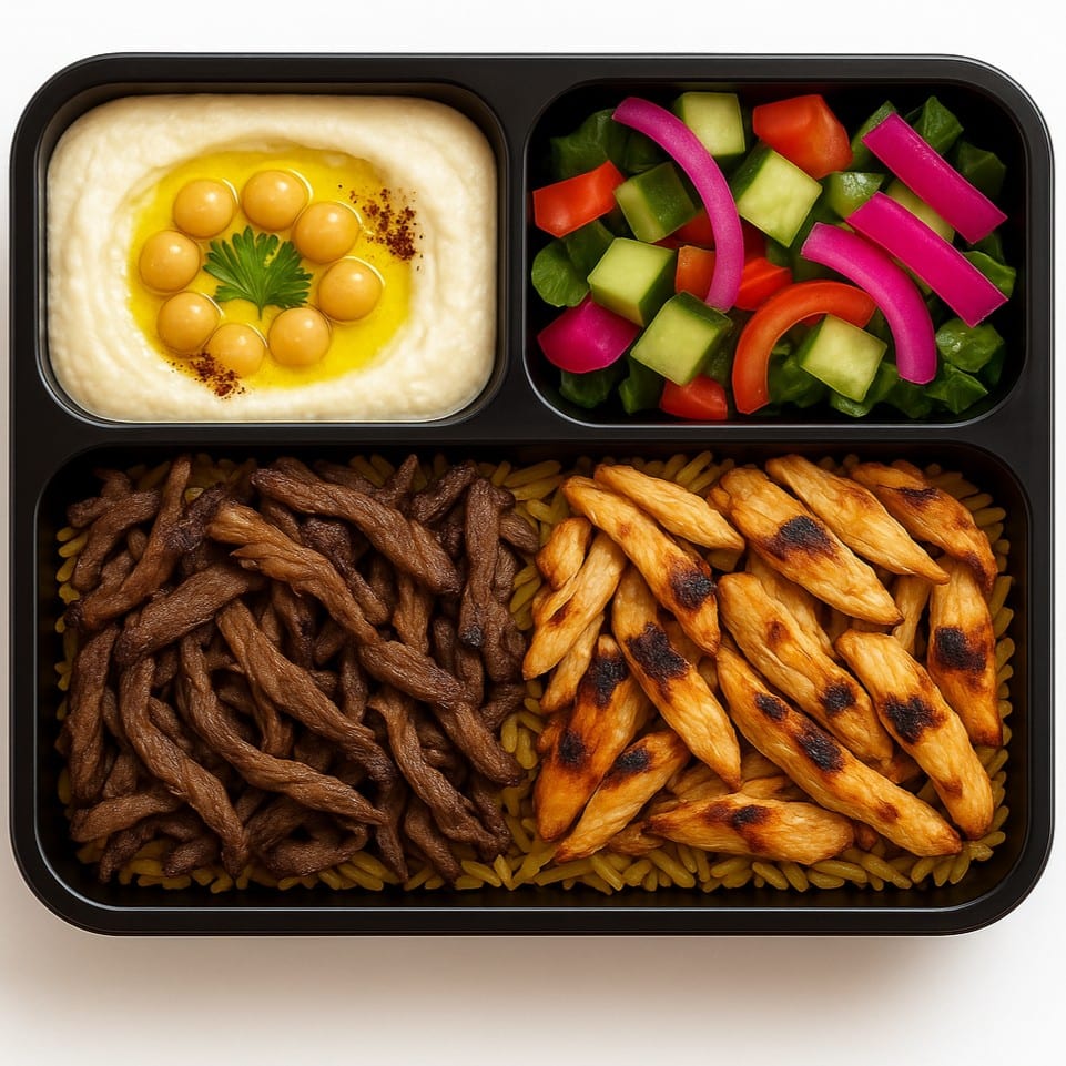 Half Beef/Half Chicken Shawarma Plate.