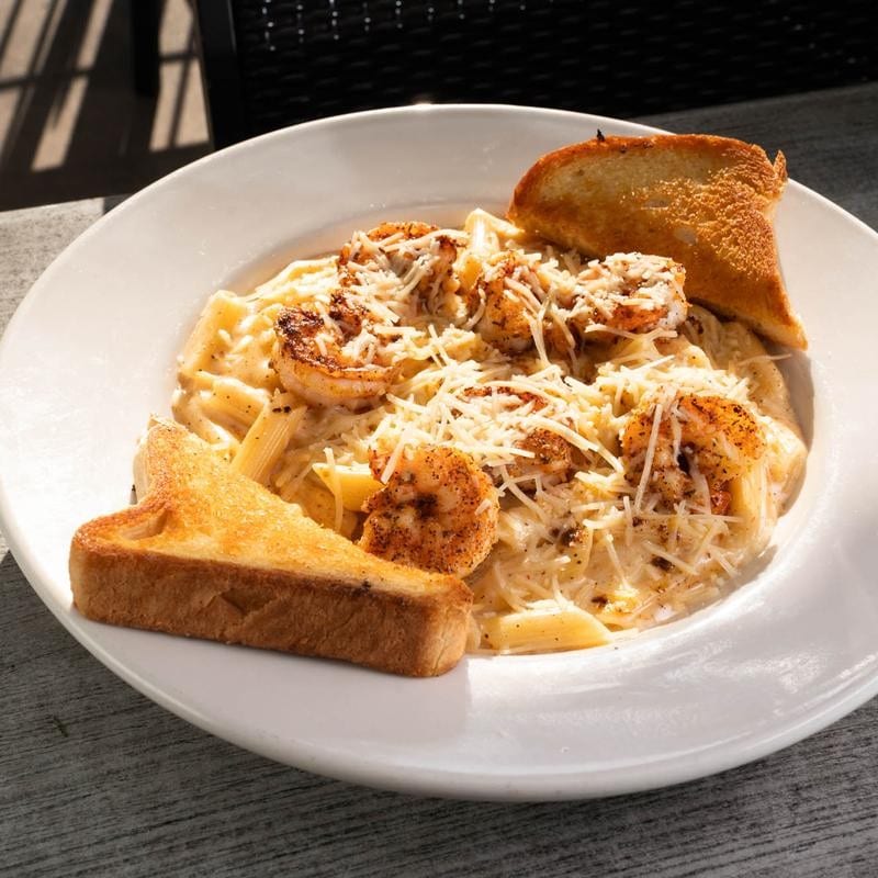 Blackened shrimp pasta.