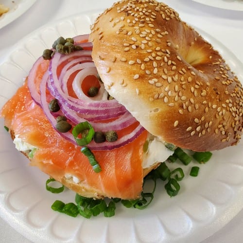 Bagel With Sliced Lox and Specialty Cream Cheese.