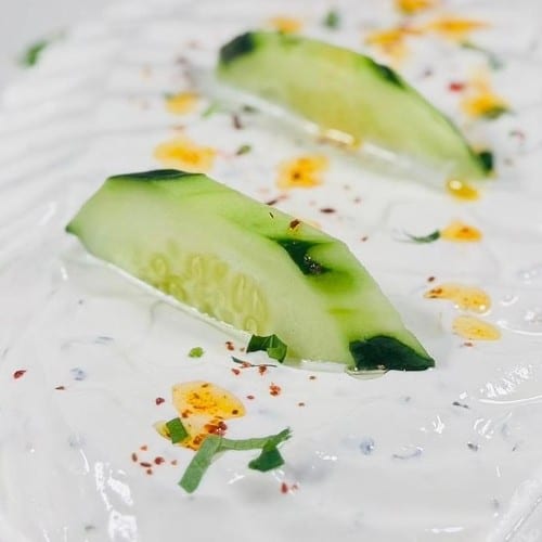 Creamy Yogurt Dip Half Tray Shallow + Bread.