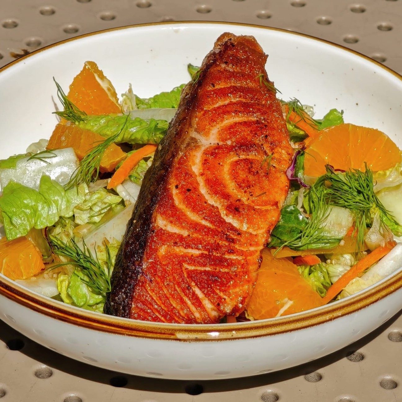 Grilled skandi salmon salad.