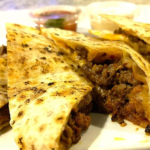 STEAK AND CHORIZO QUESADILLA.