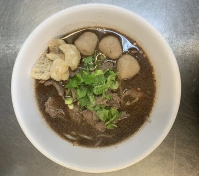 Boat Noodles with Beef and Meatballs.