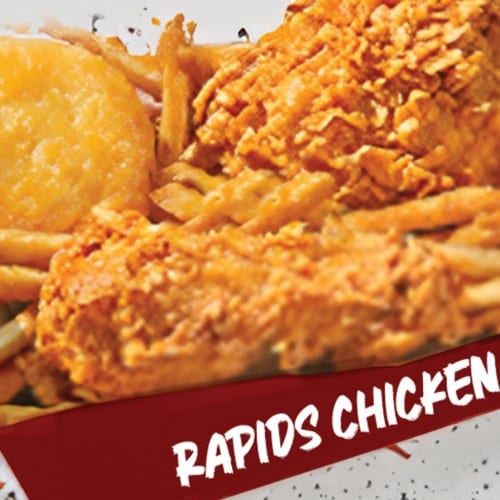 2pc. Rapids Classic Signature Chicken, Coleslaw, Fries and Biscuit.