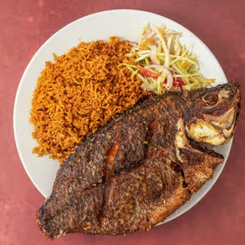 Jollof Rice & Tilapia.