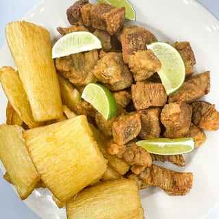 Fried Bacon Pork Belly with Yucca Fritters
