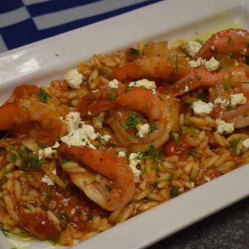 Shrimp Santorini With Orzo , Greek Salad.