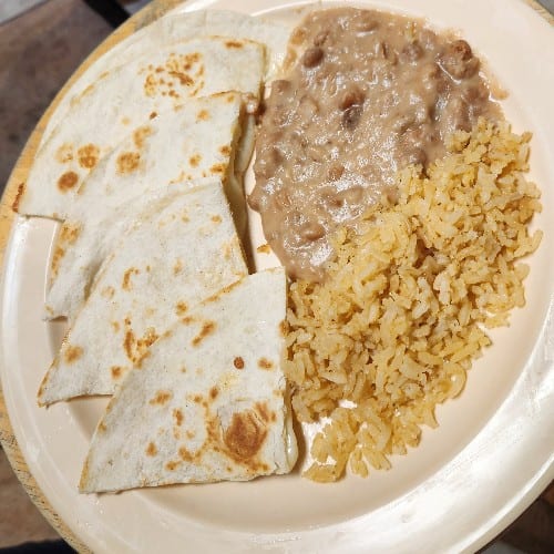 Kids Quesadilla Rice and Beans.