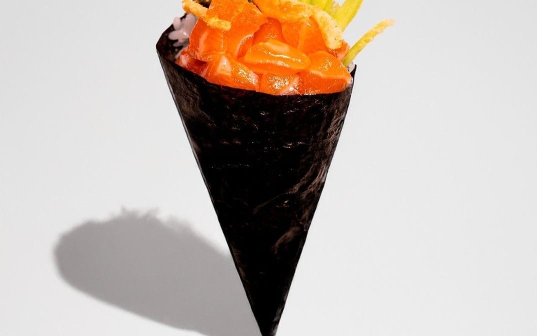 Hand Roll/Dancing Salmon/ Raw Fish.