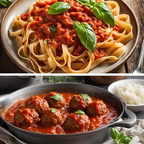 Special Combo : Fettucina tomato sauce and Meatbals.