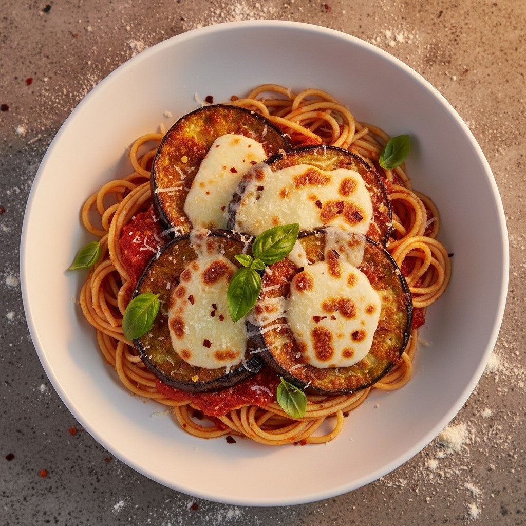Eggplant Parmigiana with Pasta.
