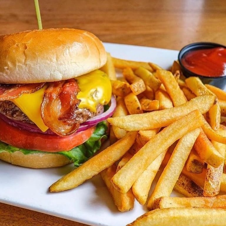 Bacon Burger & Fries – A Classic Combo!