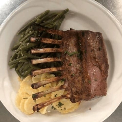 Full Rack of Lamb (14 oz) plate.