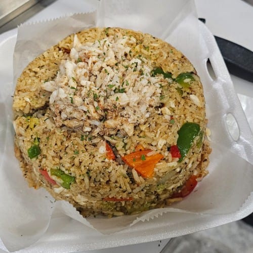 Salmon And Crab Fried Rice.