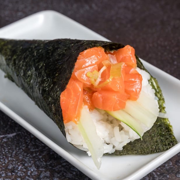 Spicy Salmon Hand Roll.