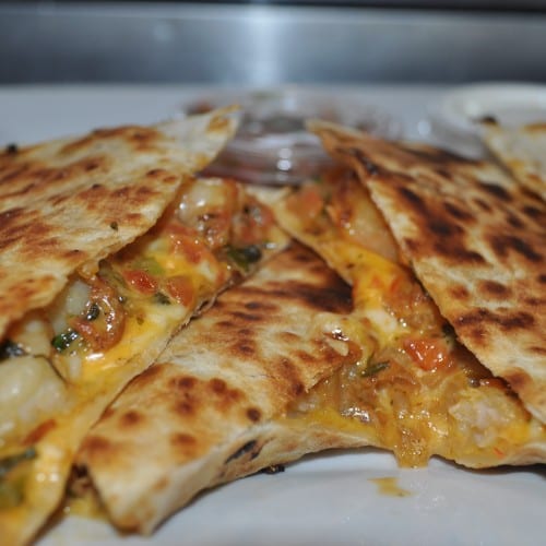 SHRIMP AND PICO QUESADILLA.