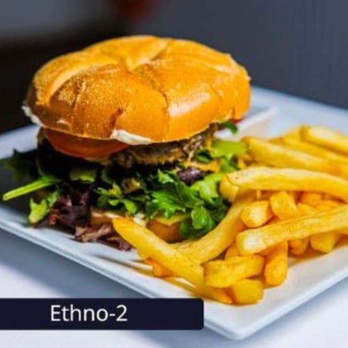 Ethno Double Jerk Vegan Burger.