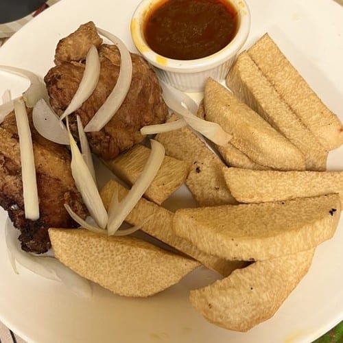 Fried Yam and Fish or Chicken.