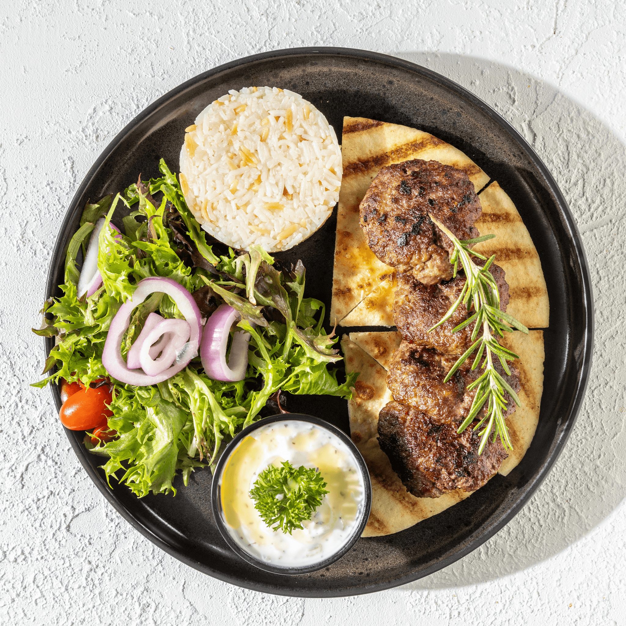 Beef Kofta Plate or Wrap.